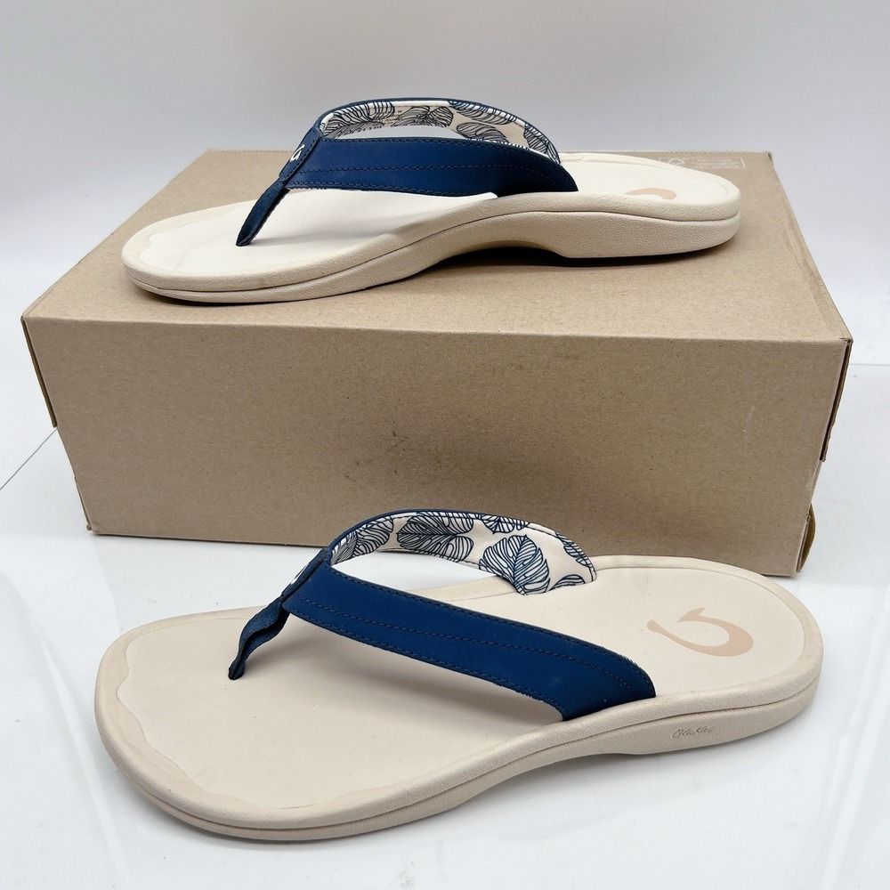 OluKai Ohana white sand trench blue Women's Flip Flop Sandals - Picture 3 of 12